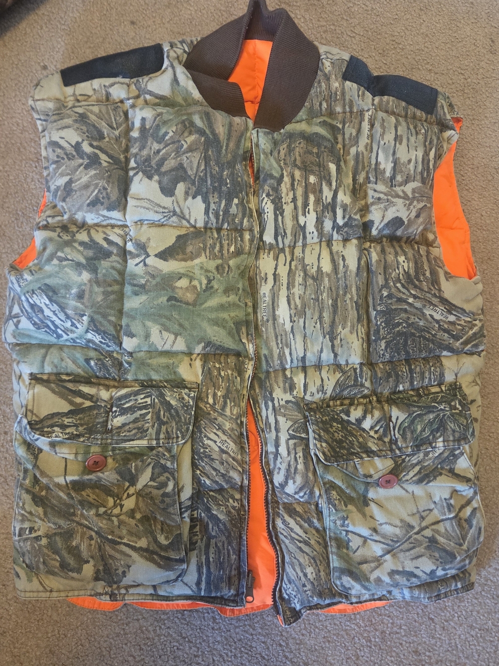 Realtree Camo Quilted Hunting Vest with Blaze Orange Accents